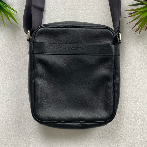 Coach Charles Smooth Pebble Leather Adjustable Crossbody Flight Bag (Black) - Picture 1 of 16